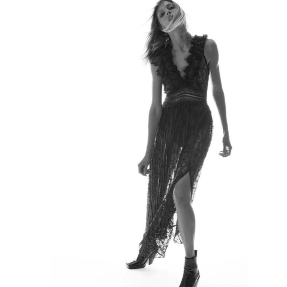 Brand New Zara Black Long Lace Dress Size M